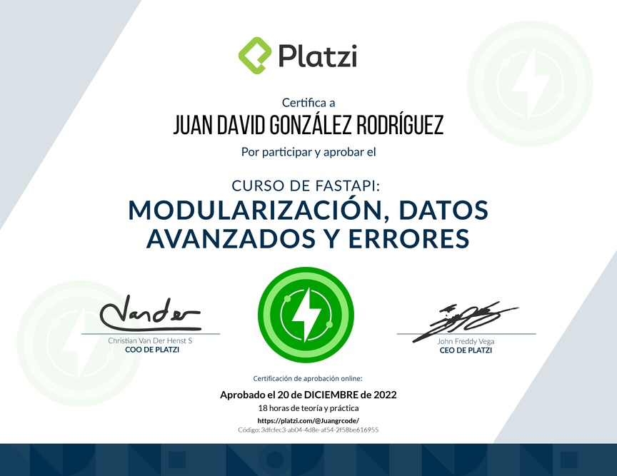 Diploma del Curso de FastAPI: Modularización, Datos y Errores