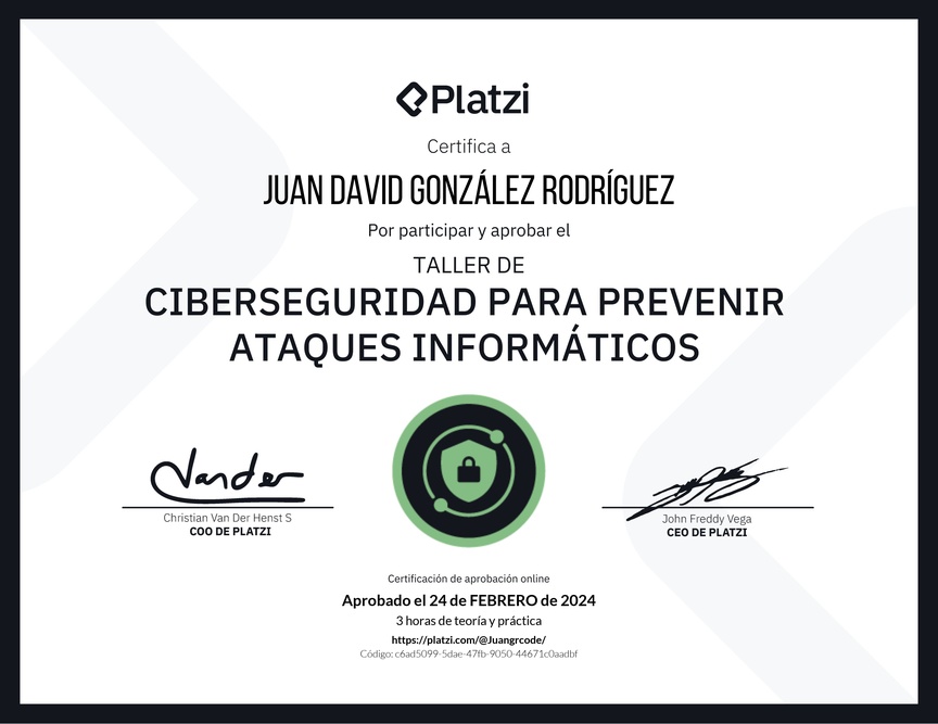 Diploma del Curso de Introducción a Ciberseguridad: Prevención de Ataques Informáticos