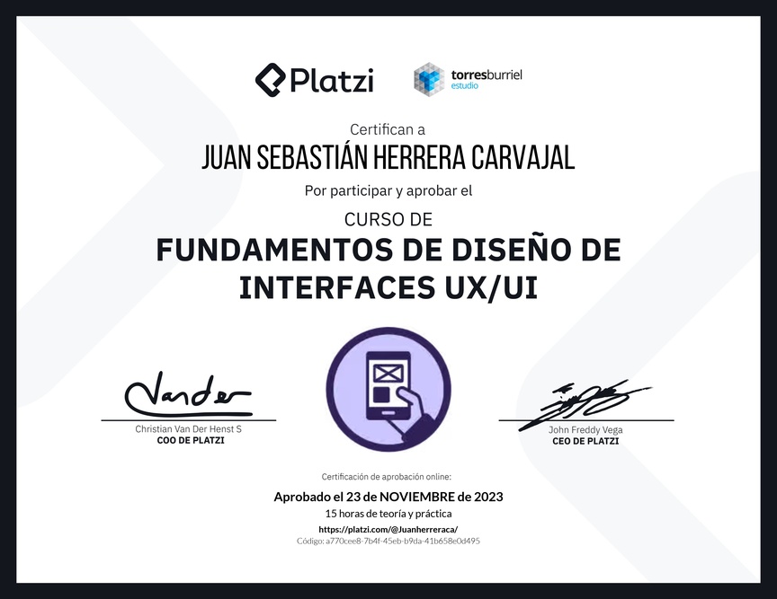 Diploma del Curso de Fundamentos de Diseño de Interfaces UX/UI