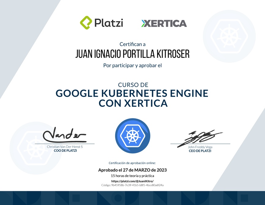 Diploma del Curso de Google Kubernetes Engine (2018)