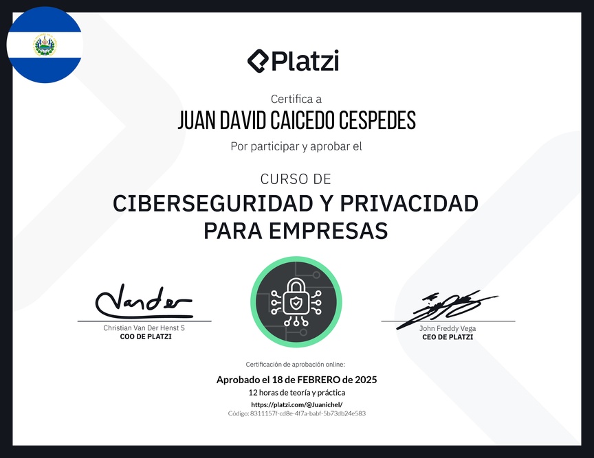 Diploma del Curso de Ciberseguridad y Privacidad para Empresas
