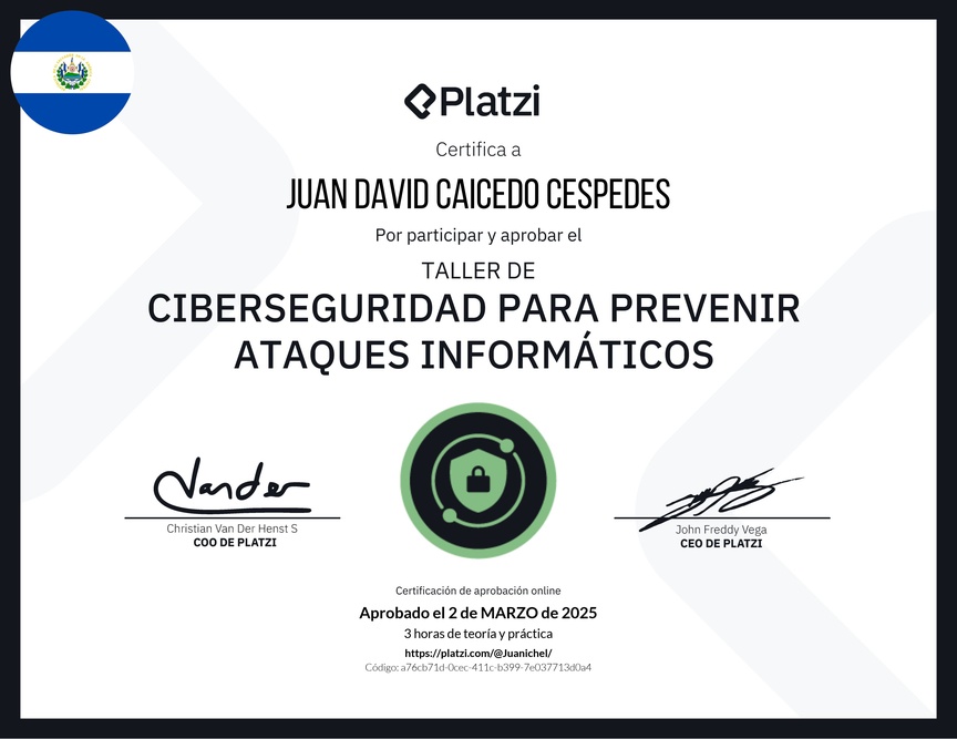 Diploma del Curso de Introducción a Ciberseguridad: Prevención de Ataques Informáticos