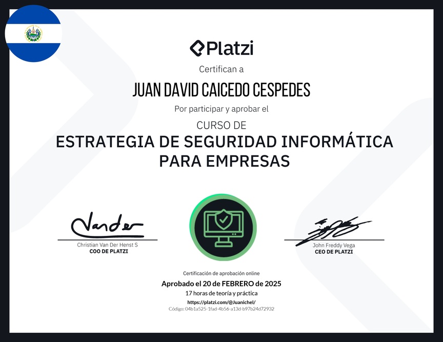 Diploma del Curso de Estrategia de Seguridad Informática para Empresas