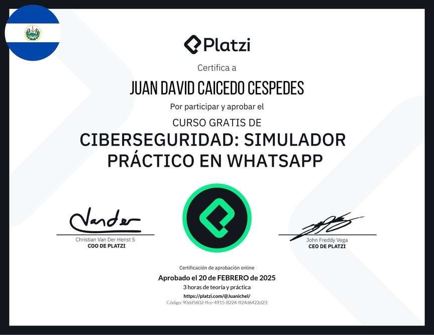 Diploma del Curso Gratis de Ciberseguridad: Simulador Práctico en WhatsApp