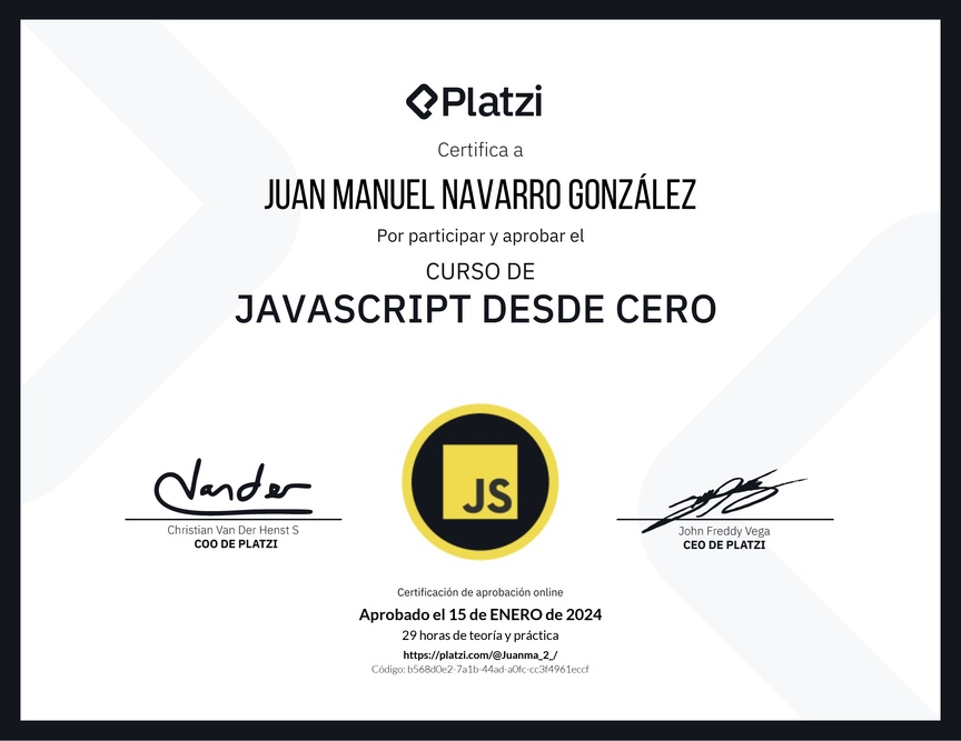 Diploma del Curso de JavaScript Desde Cero