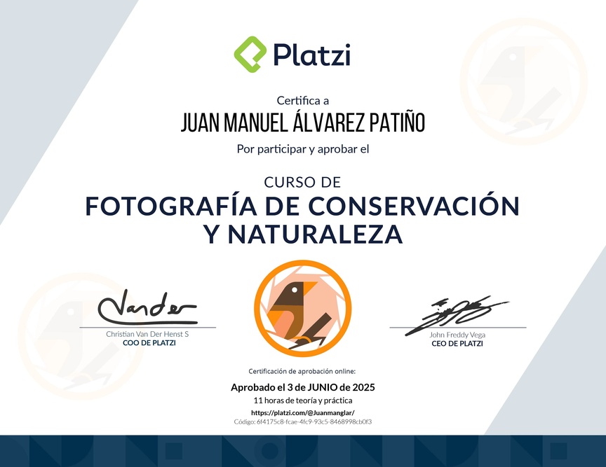 Diploma del Curso de Fotografía de Conservación y Naturaleza
