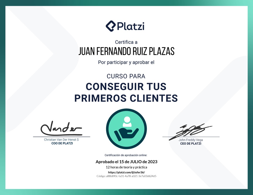 Diploma del Curso de Cómo Conseguir los Primeros Clientes para tu Startup