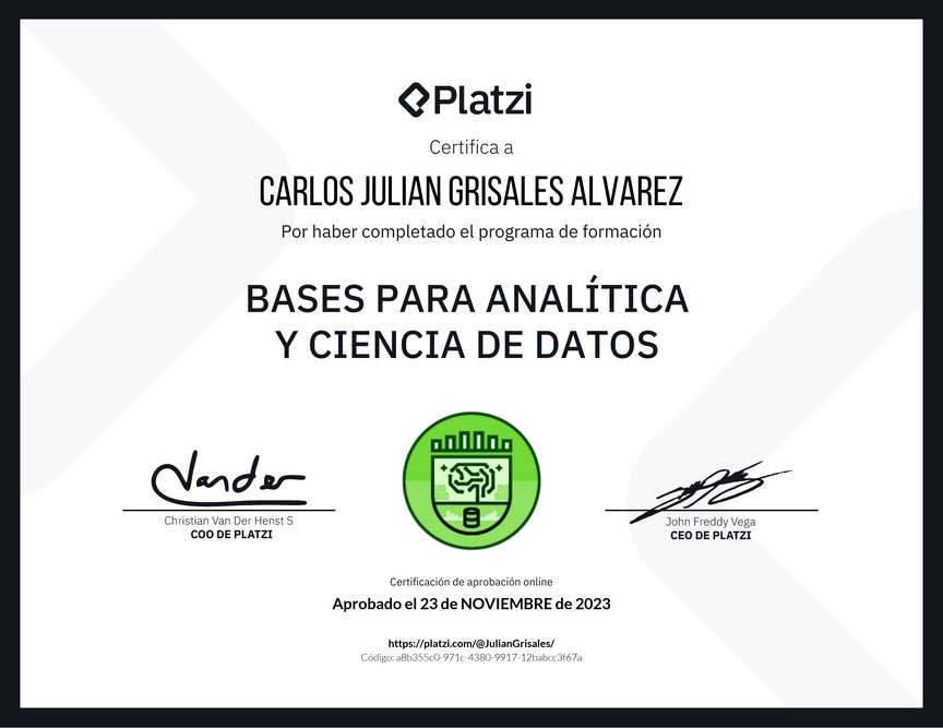 Diploma de la Ruta de Aprendizaje de Bases para Analítica y Ciencia de Datos
