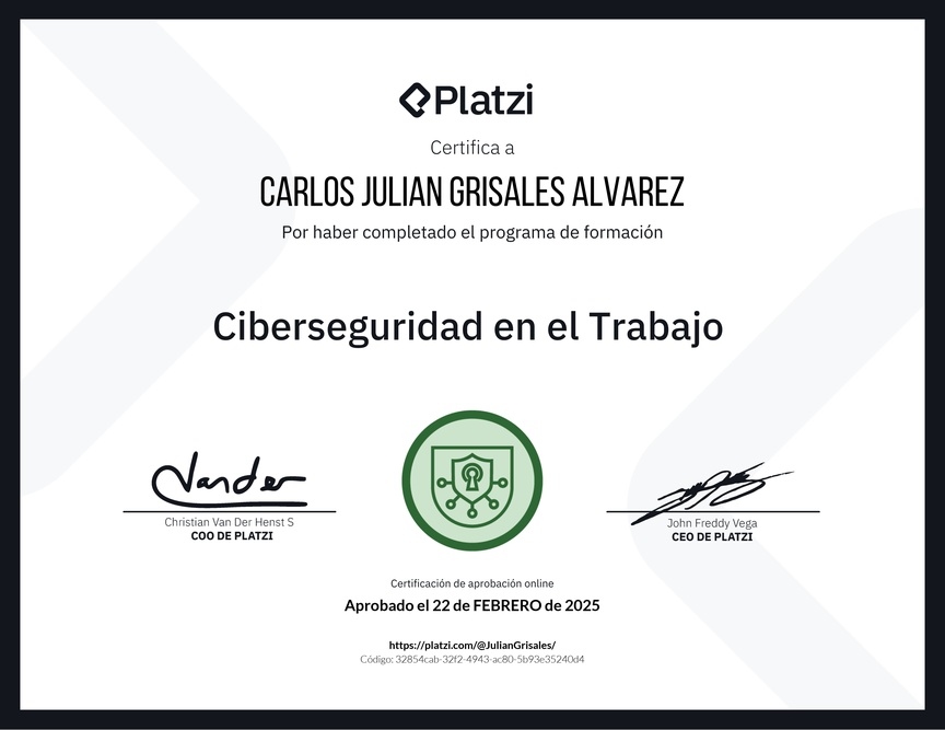 Diploma de la Ruta de Aprendizaje de Ciberseguridad en el Trabajo