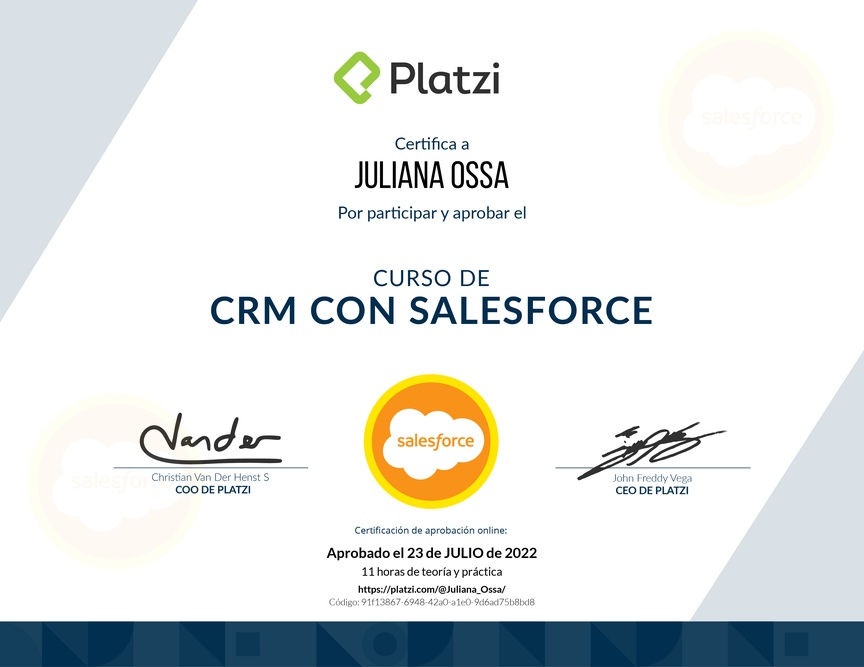 Diploma del Curso de CRM con Salesforce