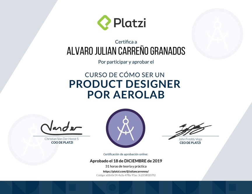 Diploma del Curso de Product Designer con Aerolab