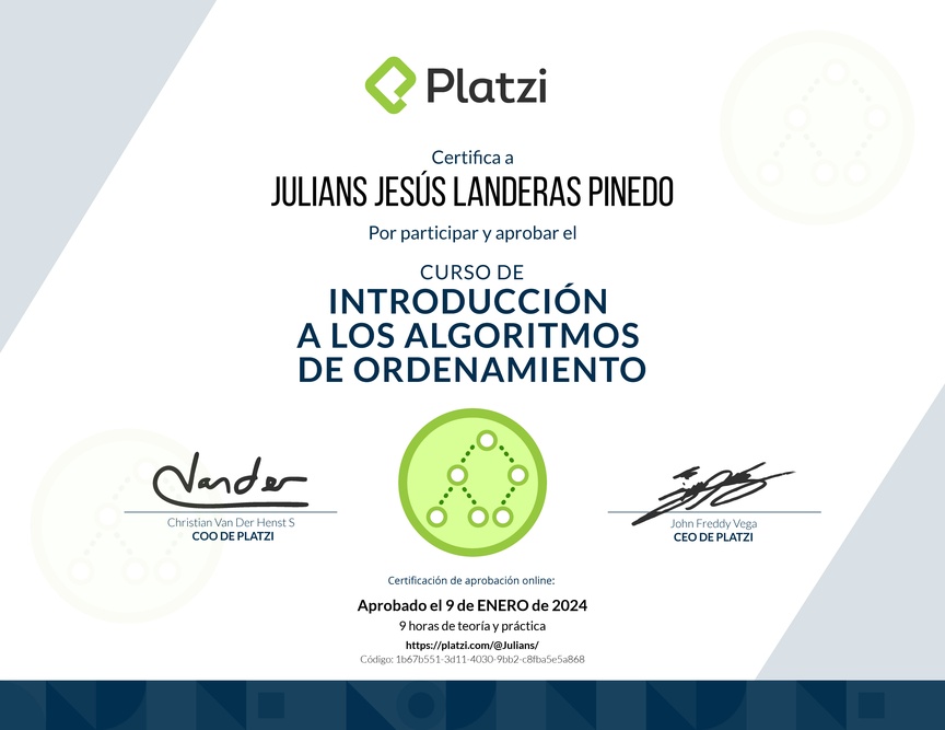 Diploma del Curso de Introducción a los Algoritmos de Ordenamiento