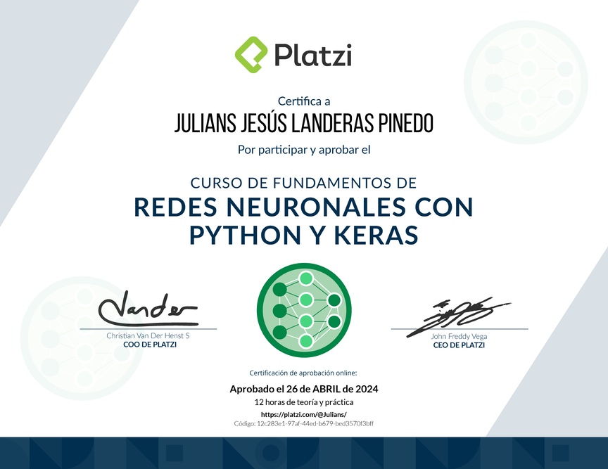 Diploma del Curso de Fundamentos de Redes Neuronales con Python y Keras