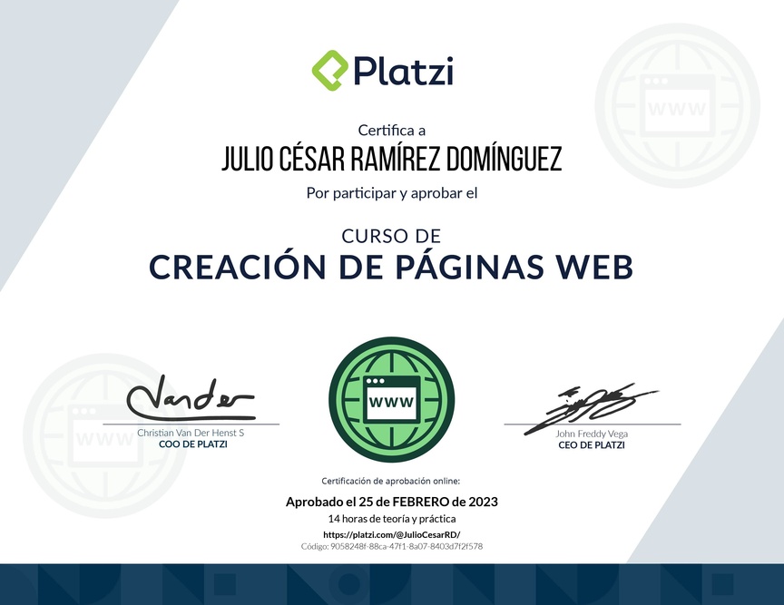 Diploma del Curso de Creación de Páginas Web con Wordpress y No-code