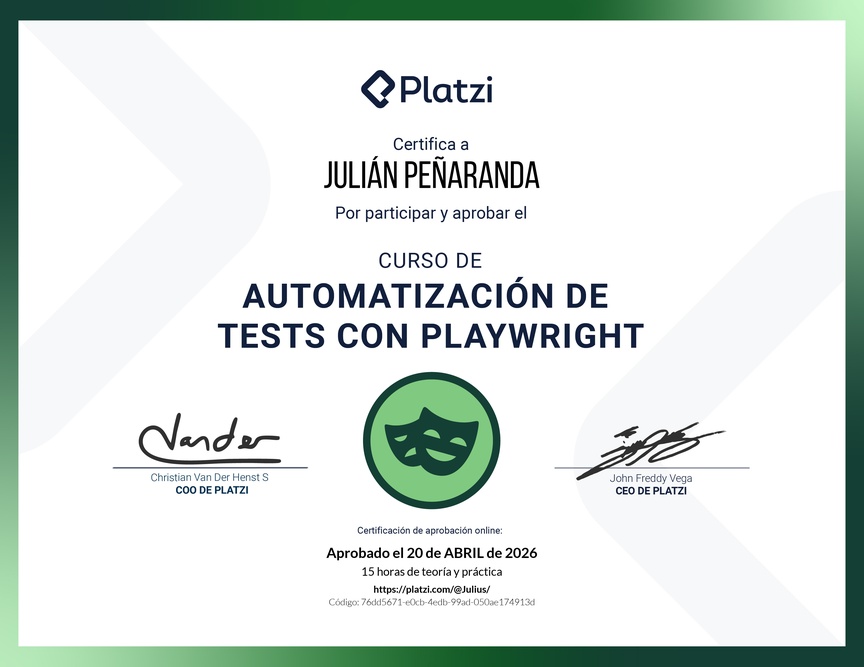 Diploma del Curso de Automatización de Test con Playwright
