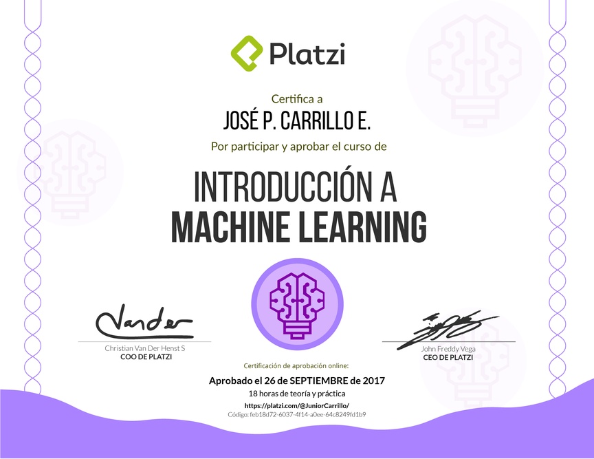 Diploma del Curso de Introducción a Machine Learning 2017