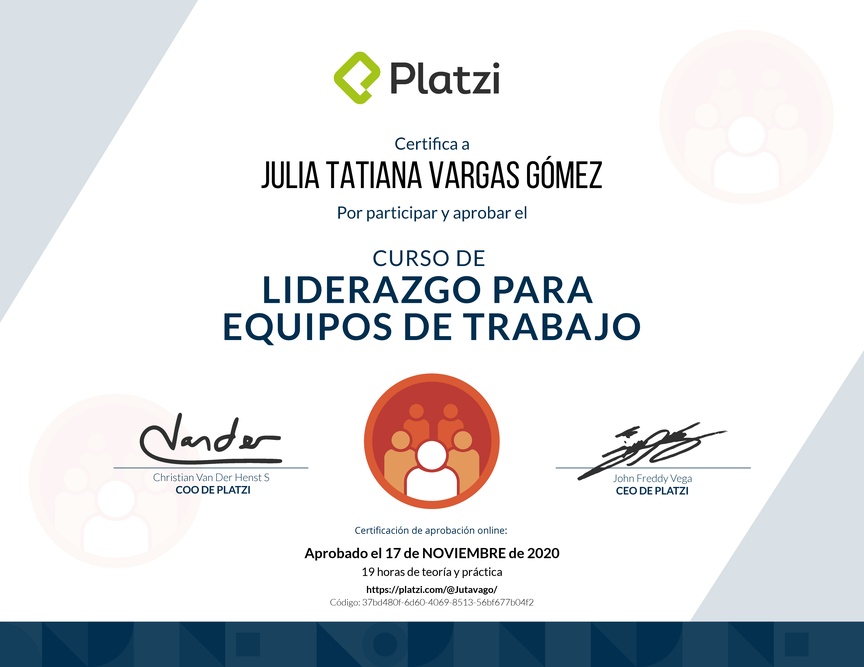 Diploma del Curso de Liderazgo para Equipos de Trabajo