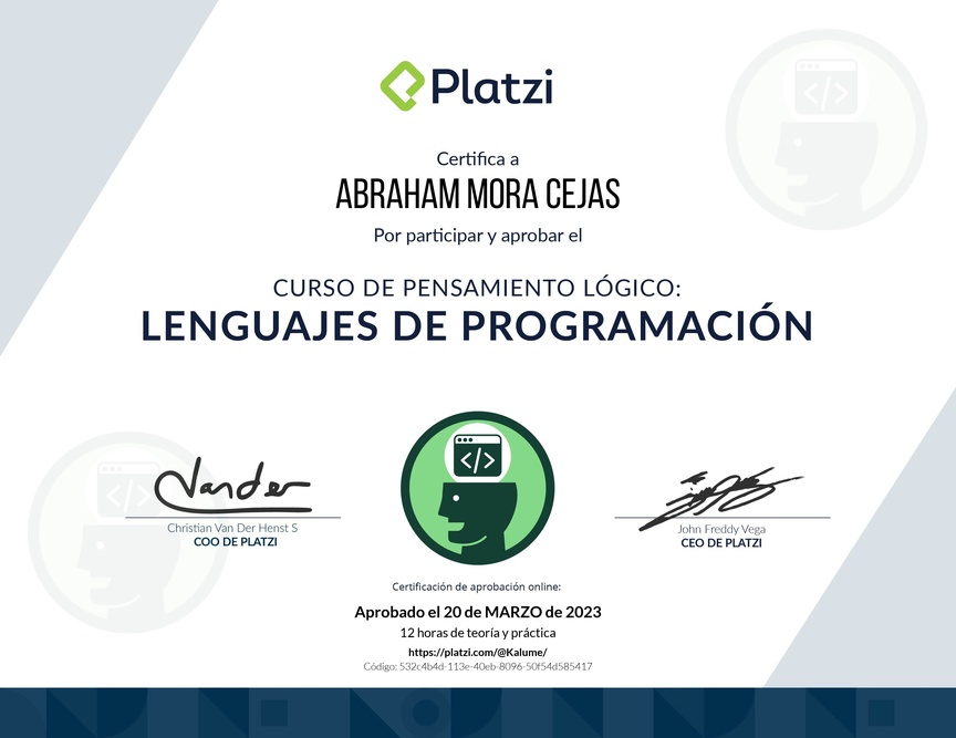 Diploma del Curso de Pensamiento Lógico: Lenguajes de Programación