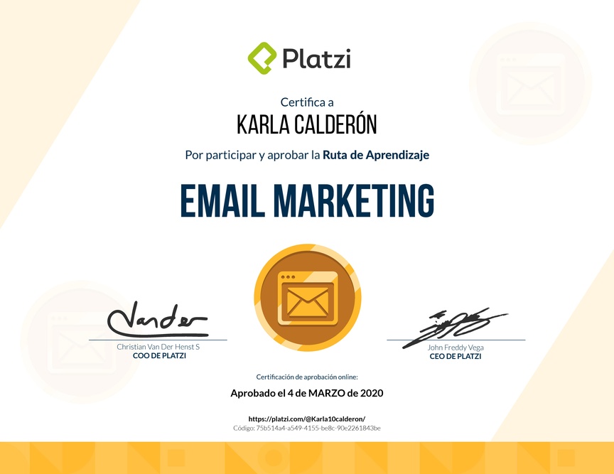 Diploma de la Ruta de Aprendizaje de Email Marketing