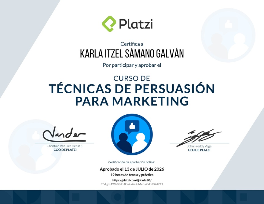 Diploma del Curso de Persuasión y Decisión en Marketing Digital