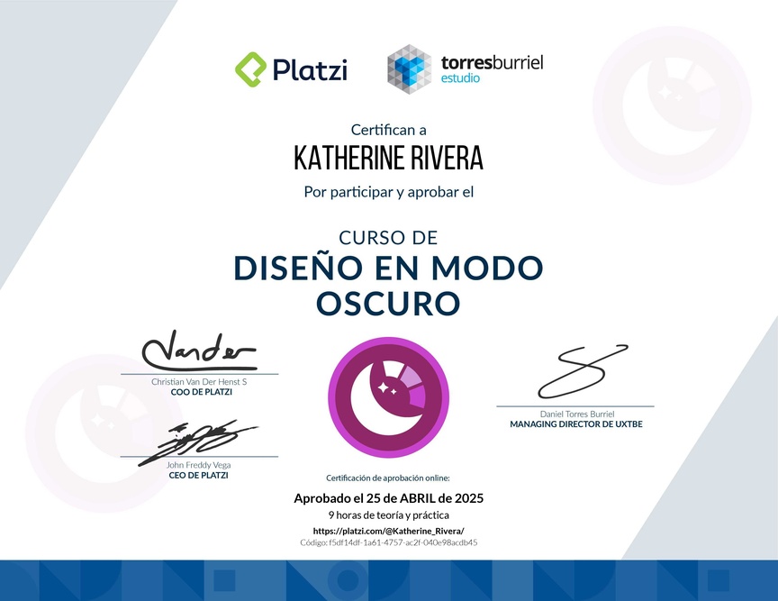 Diploma del Curso de Diseño en Modo Oscuro