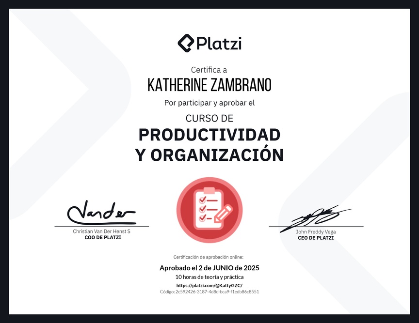 Diploma del Curso de Productividad y Organización