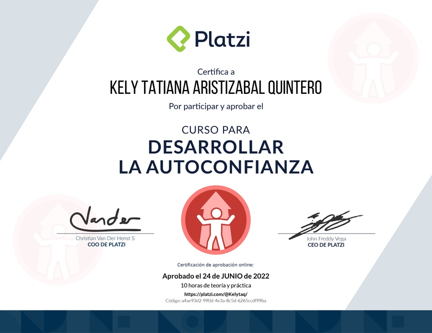 Diploma del Curso para Desarrollar la Autoconfianza