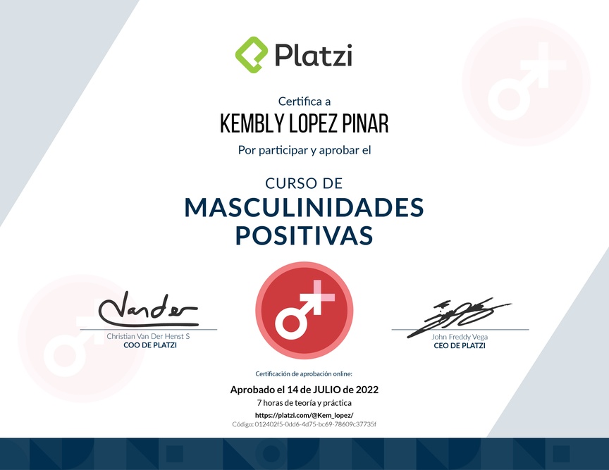 Diploma del Curso de Masculinidades Positivas