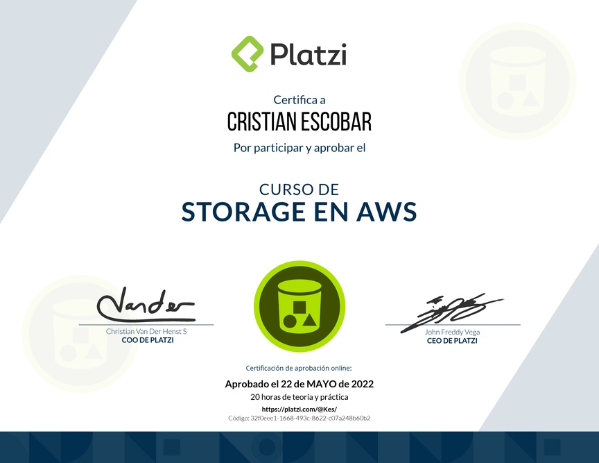 Diploma del Curso Práctico de Storage en AWS