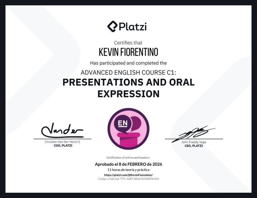 Diploma del Curso de Inglés Avanzado C1: Presentaciones y Expresión Oral