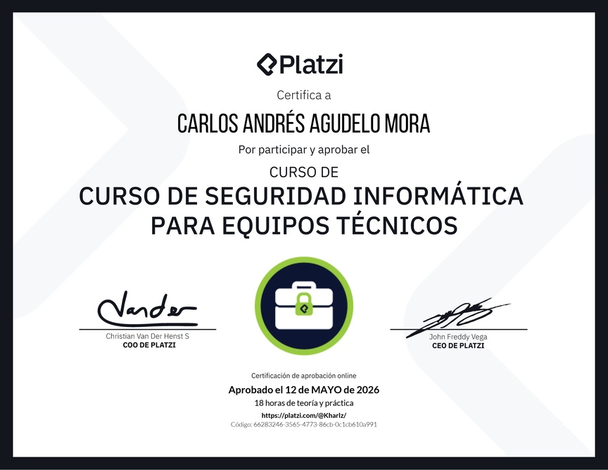 Diploma del Curso de Seguridad Informática para Equipos Técnicos
