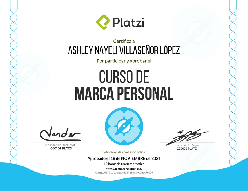 Diploma del Curso Gratis de Marca Personal 2018