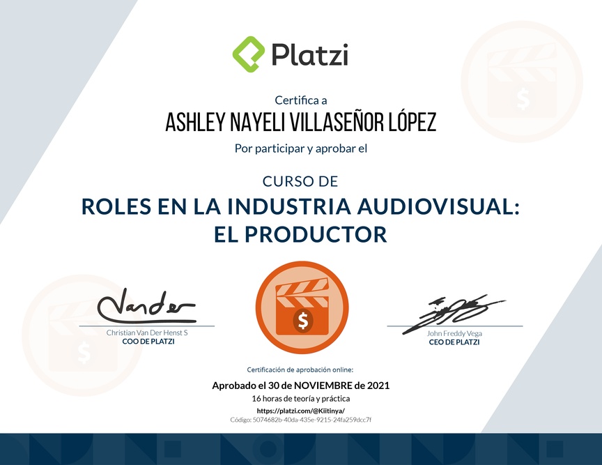 Diploma del Curso de Roles en la Industria Audiovisual: El Productor
