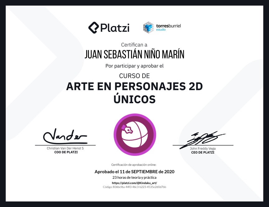 Diploma del Curso de Arte en Personajes 2D Únicos