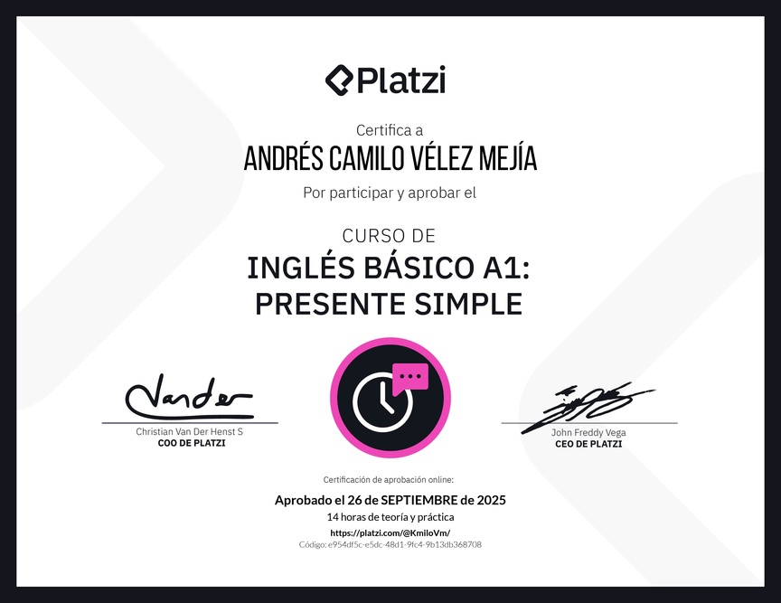 Diploma del Curso de Inglés Básico A1: Presente Simple