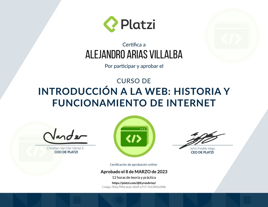 Diploma del Curso de Introducción a la Web: Historia y Funcionamiento de Internet