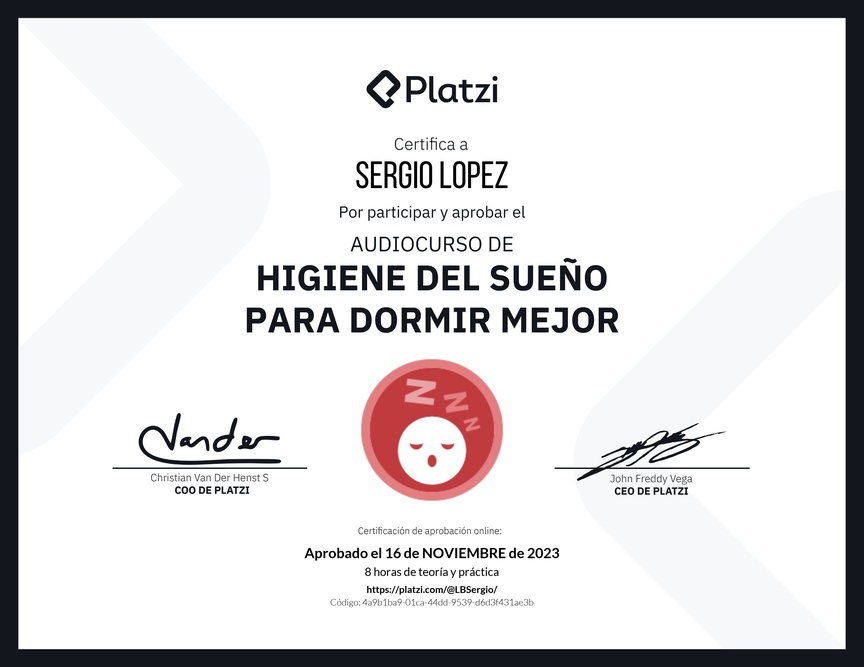 Diploma de Audiocurso de Higiene del Sueño para Dormir Mejor