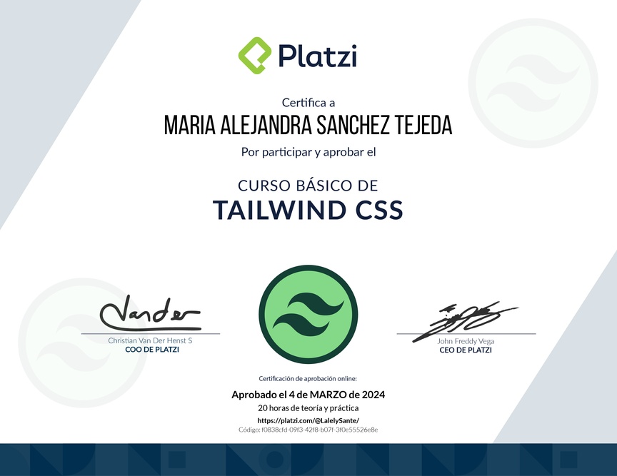 Diploma del Curso Básico de Tailwind 2 y 3