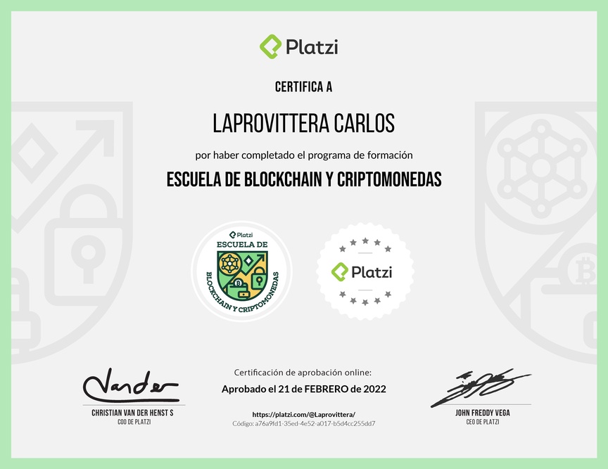 Diploma de la Ruta de Aprendizaje de Blockchain y Criptomonedas