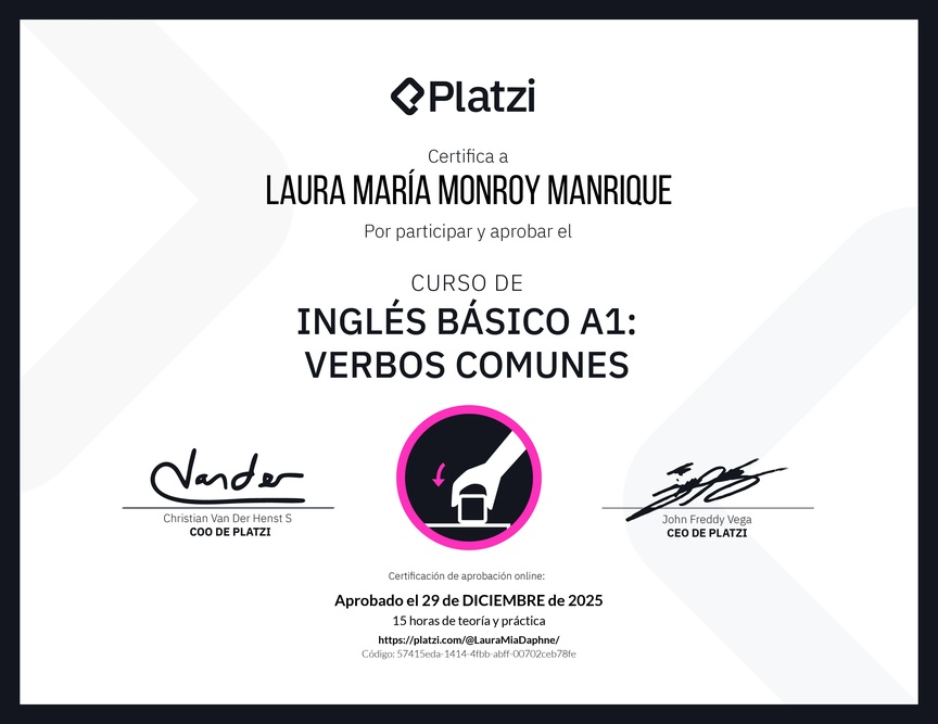 Diploma del Curso de Inglés Básico A1: Verbos Comunes