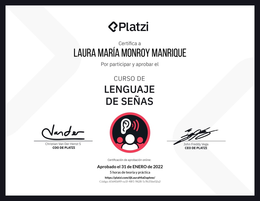 Diploma del Curso de Lenguaje de Señas