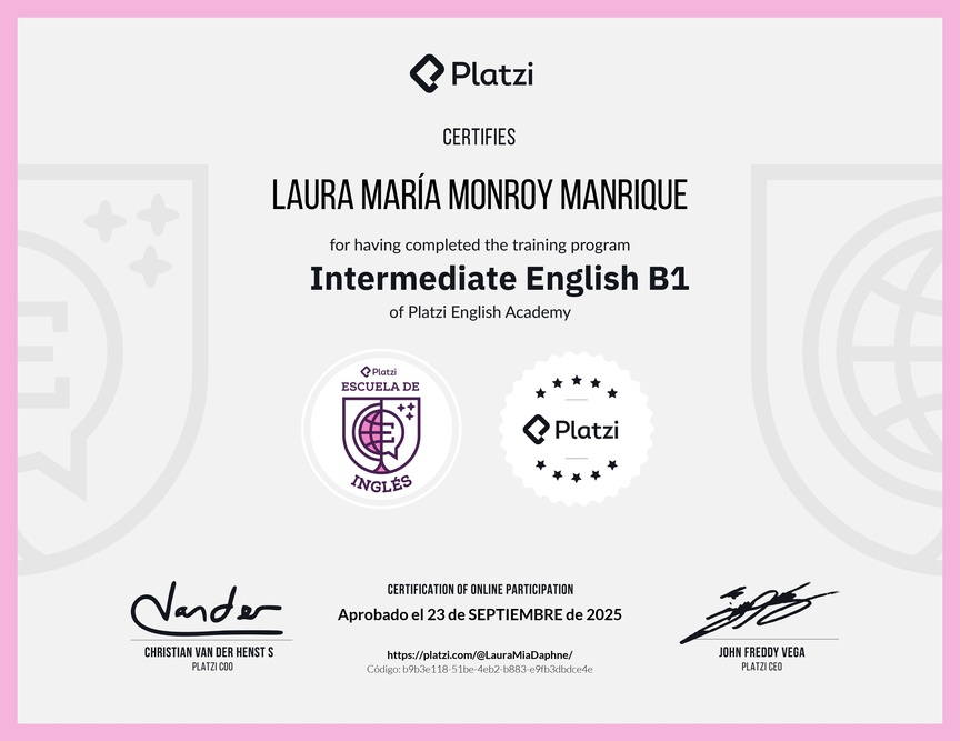 Diploma de la Ruta de Aprendizaje de Inglés Intermedio B1