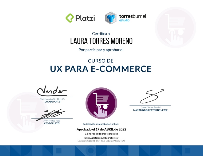 Diploma del Curso de UX para E-Commerce