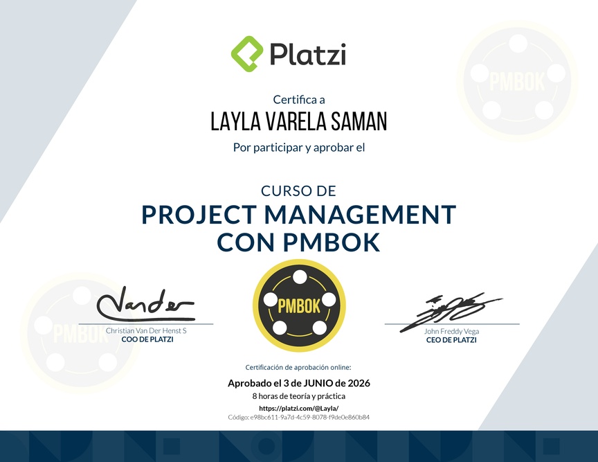 Diploma del Curso de Project Management con PMBOK