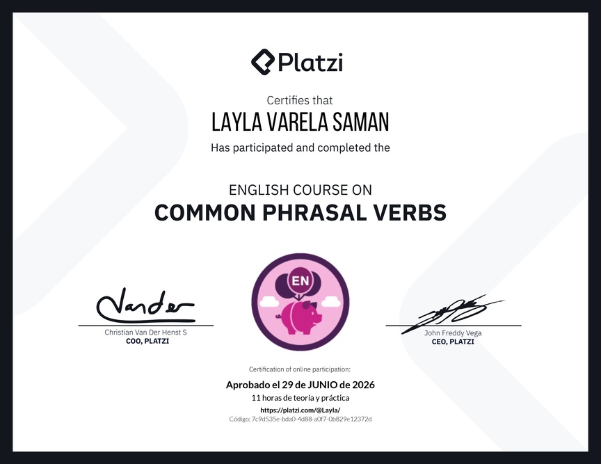 Diploma del Curso de Phrasal Verbs Comunes en Inglés