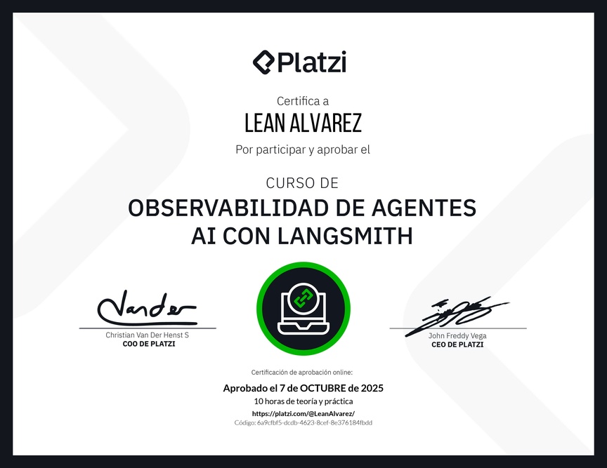 Diploma del Curso de Observabilidad de Agentes AI con LangSmith