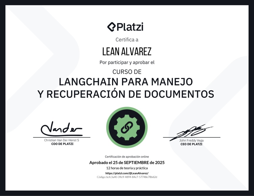 Diploma del Curso de LangChain para Manejo y Recuperación de Documentos