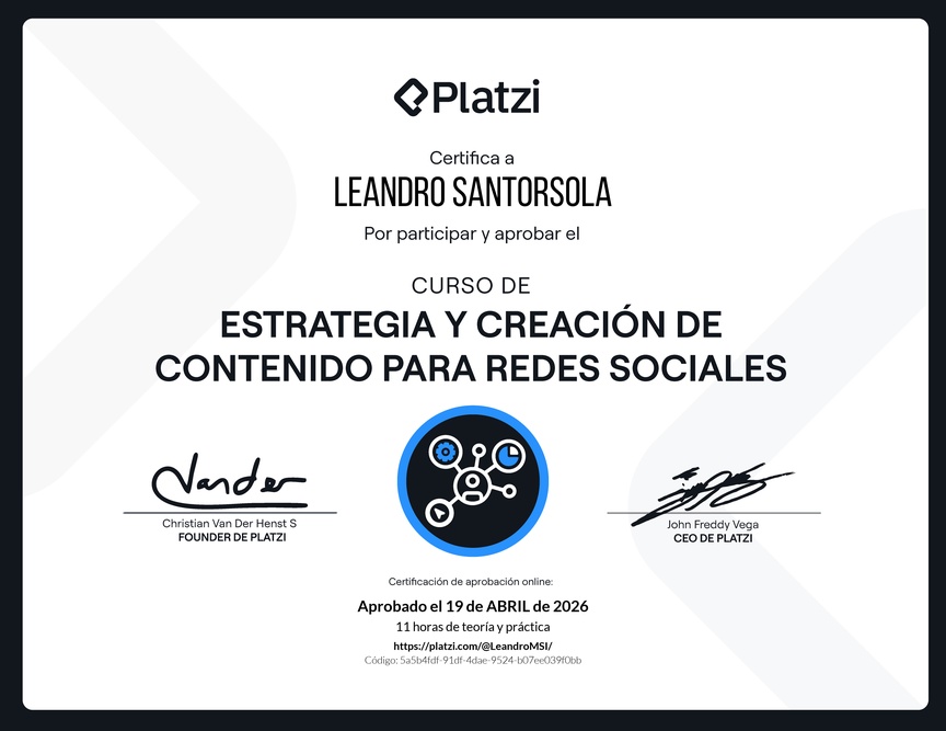 Diploma del Curso de Estrategia y Creación de Contenido para Redes Sociales