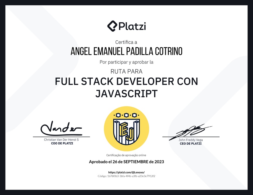 Diploma de la Ruta de Aprendizaje de Full Stack Developer con JavaScript