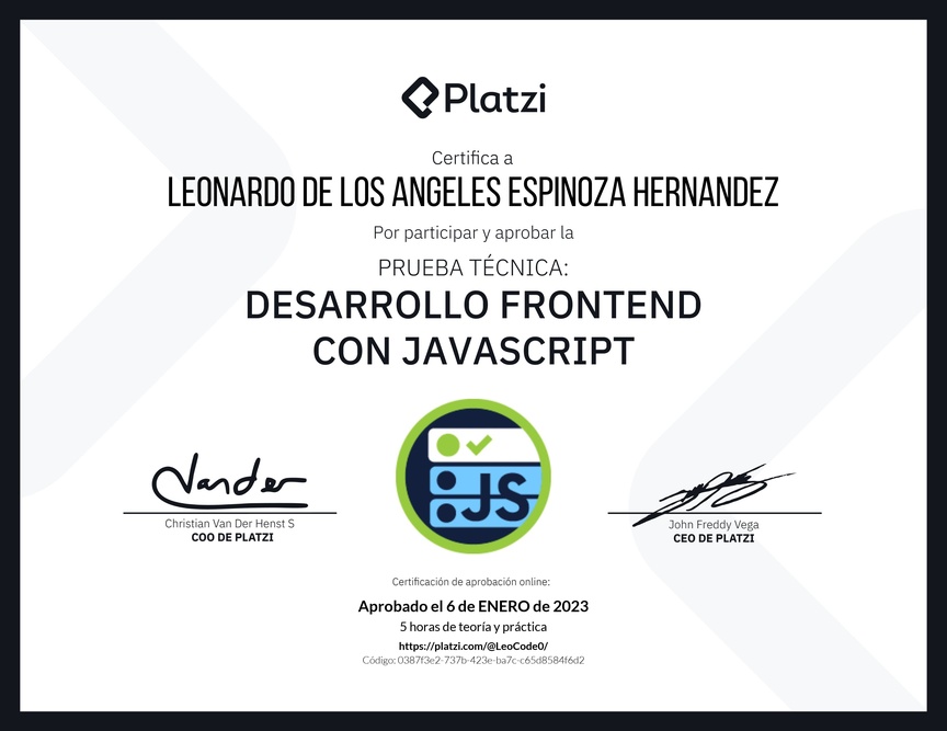 Diploma de Prueba Técnica: Desarrollo Frontend con JavaScript